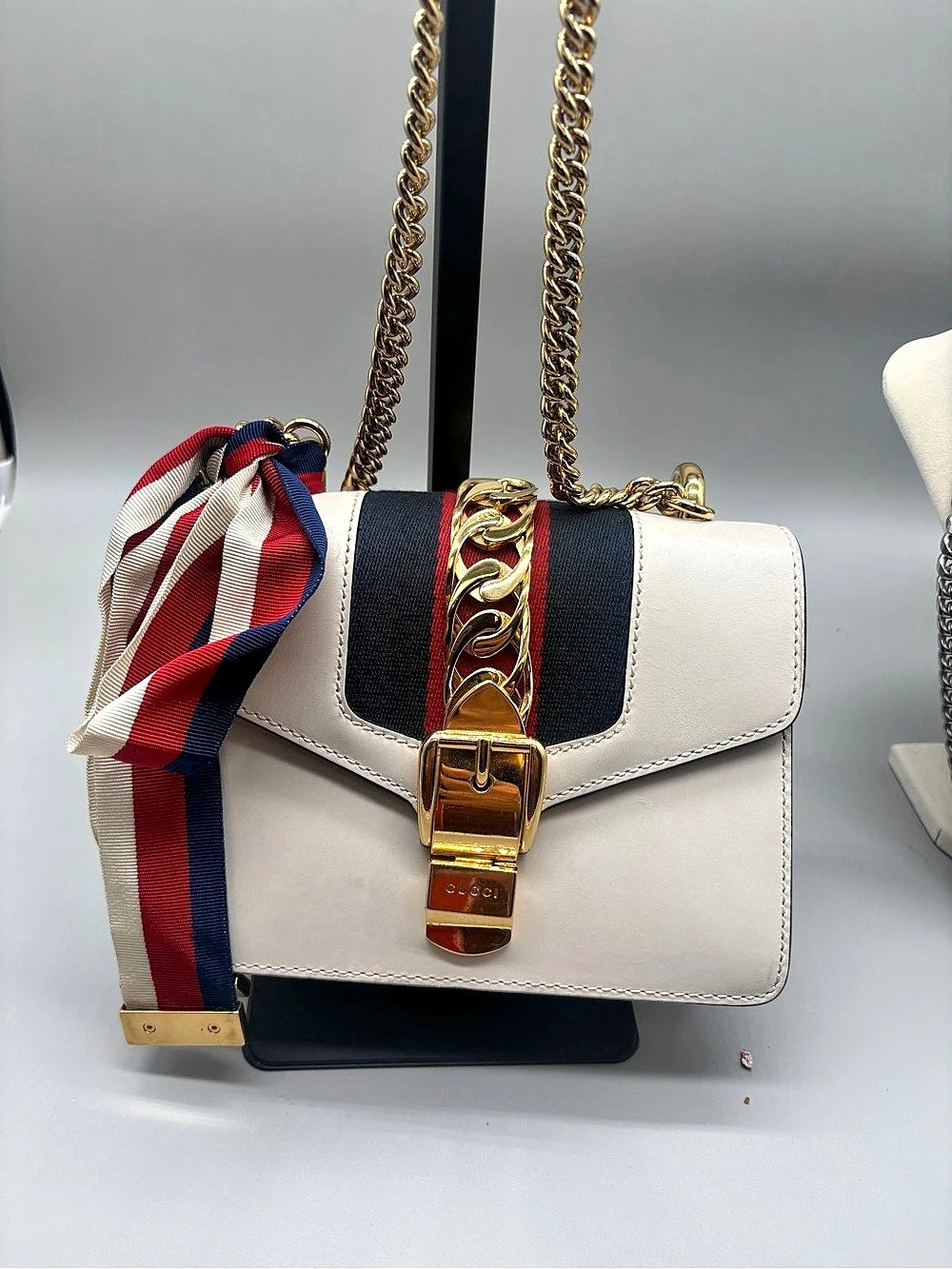 Gucci Sylvie Color Block Shoulder Bag in White & Blue
